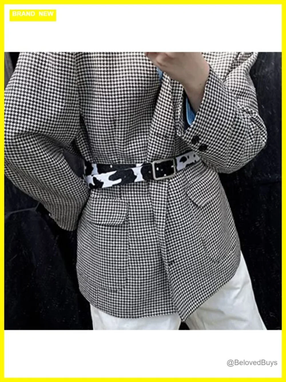Faux Leather Cow Print Waist Belt for Women Fashion Button Buckle